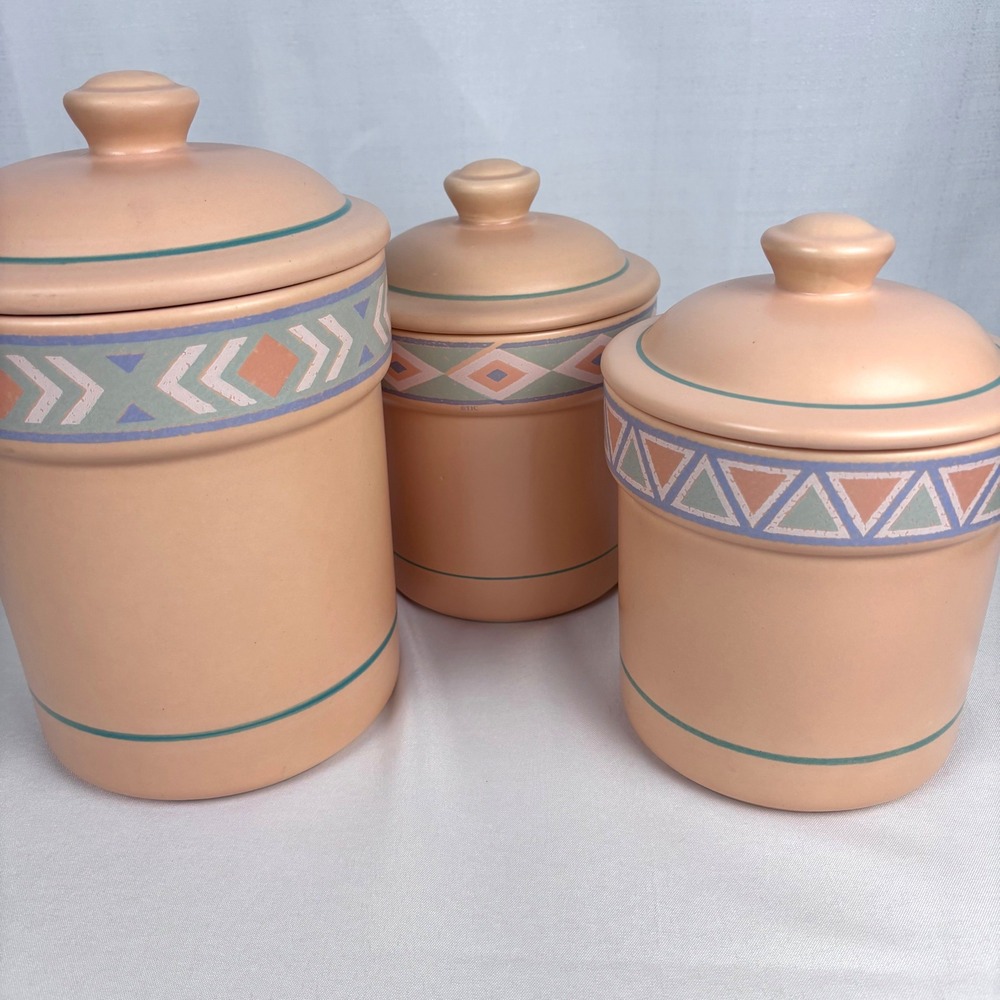 Set of 3 Treasure Craft Southwest Pastel Cannister Set Vintage 80s